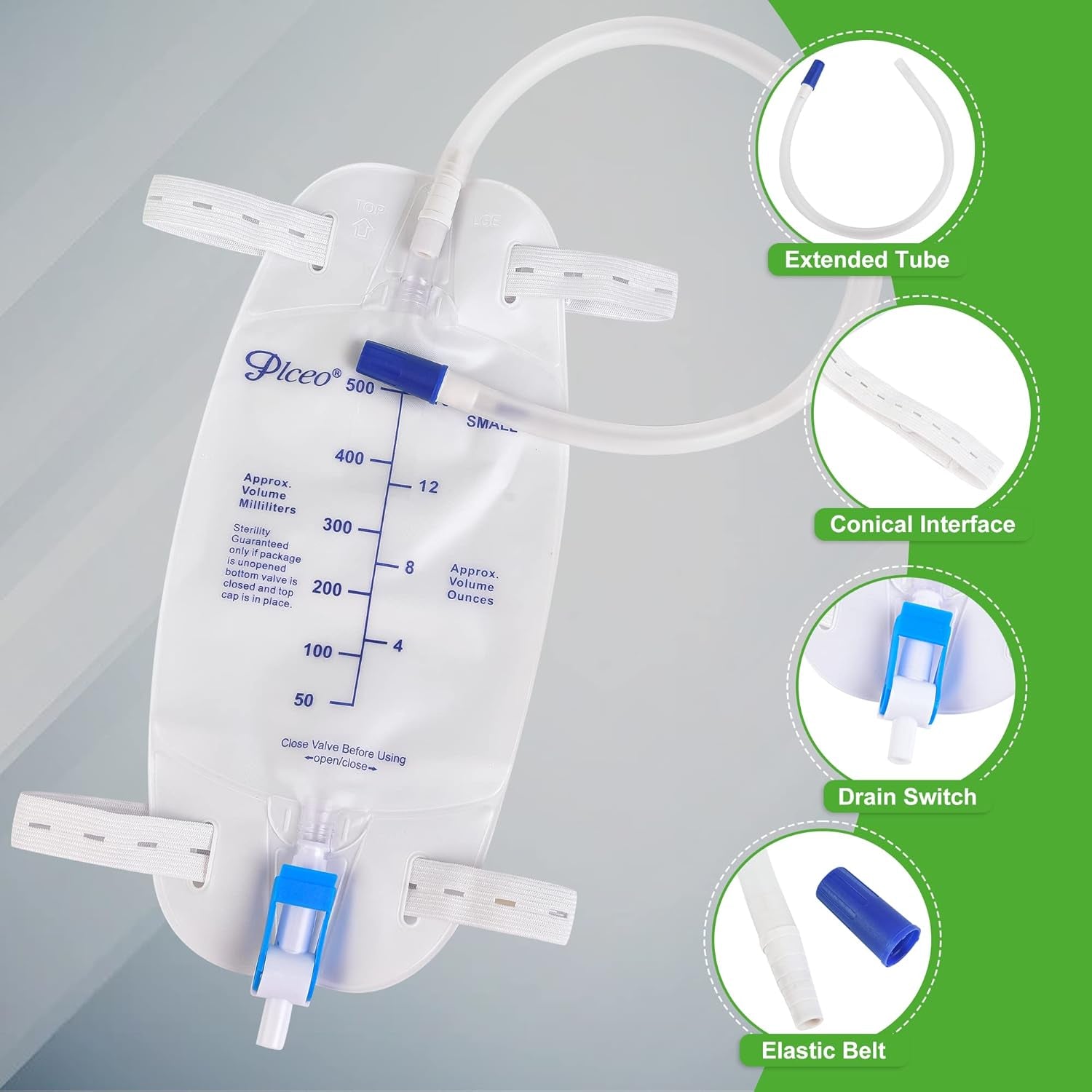 Easy-Tap Catheter Leg Bag with Anti-Reflux, 500Ml (Pack of 3)