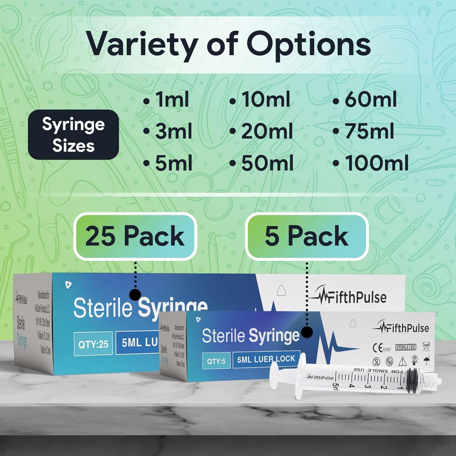 5 Ml Syringe without Needle - 5 Pack of Individually Wrapped Disposable Syringes - Good for Medical, Scientific Lab, Home Use, and More - Sterile Luer Lock Syringes