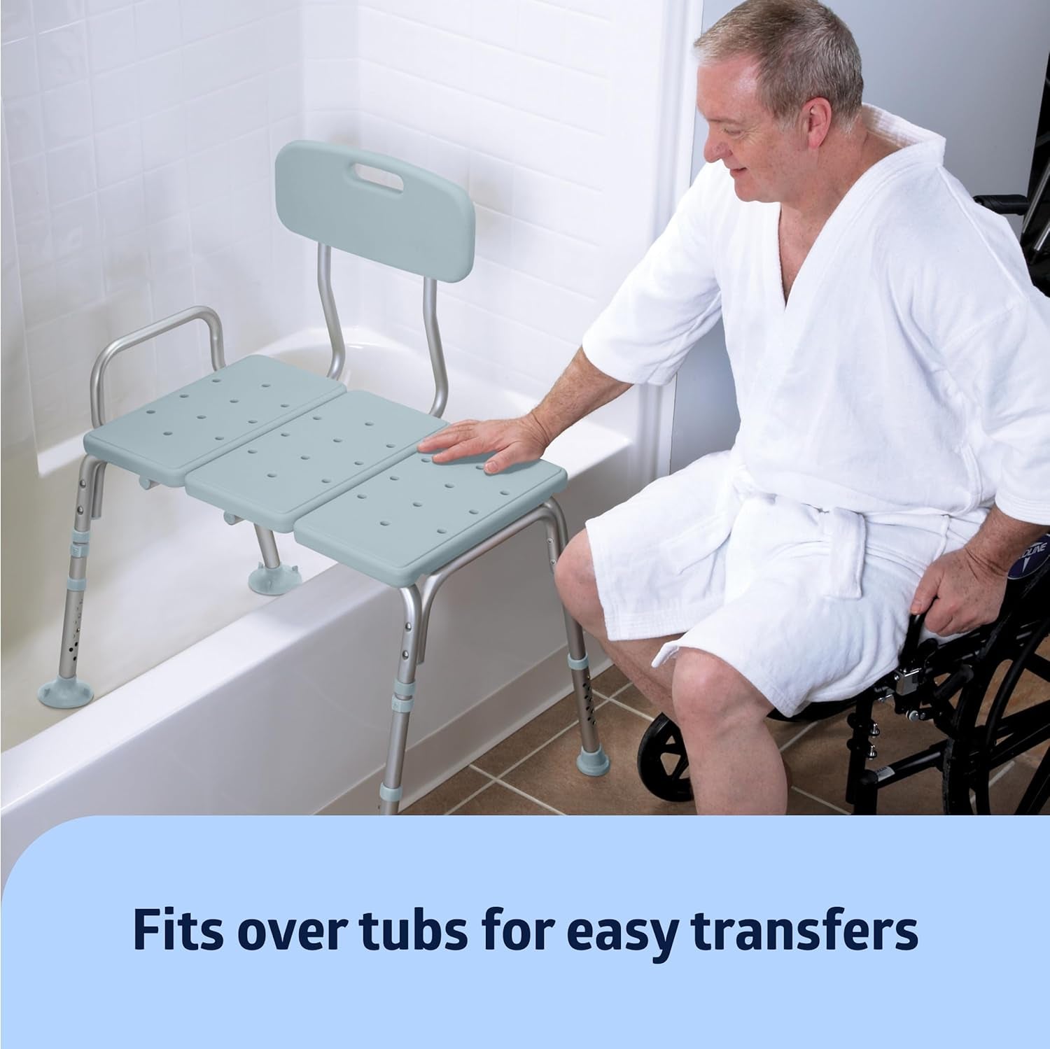 Tub Transfer Bench and Shower Chair with Microban Antimicrobial Protection, Adjustable Shower Bench and Bath Seat for Seniors and Elderly, 350 Lb. Weight Capacity, Light Blue