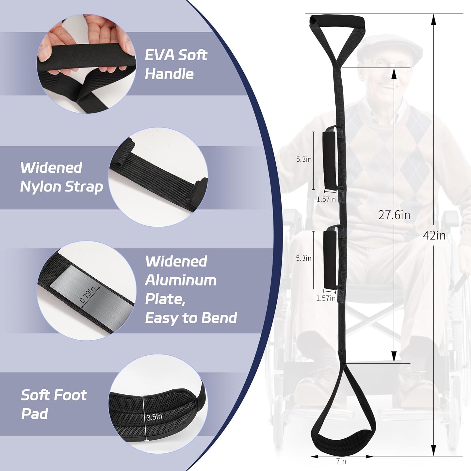 Alternating Air Pressure Mattress, Bed Sore Prevention, with Whisper Quiet Pump & 42 Inch Long Leg Lifter Strap after Hip Replacement