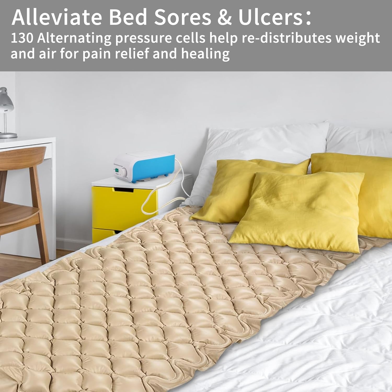 Alternating Air Pressure Mattress Pad, Bed Sore Prevention Pad for Hospital Bed Mattress Topper & Pump System, Bedsore Mattress with Quiet Pump Waterproof, Breathable Heat Resistant Ulcer Cushion Pad