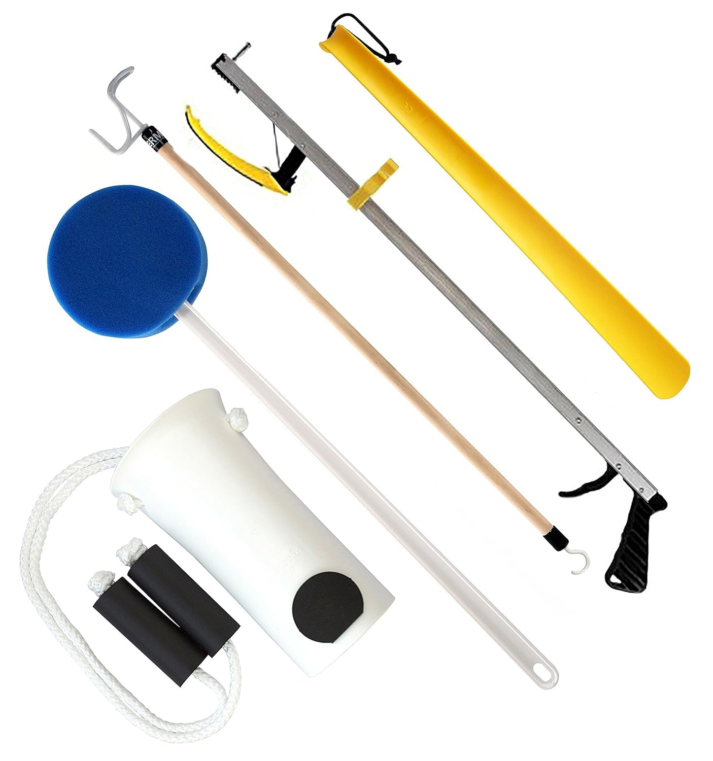 Deluxe 5 Piece Set Hip Kit - Ideal for Recovering from Hip Replacement, Knee or Back Surgery, Mobility Tool for Moving and Dressing (26 Inch Reacher)