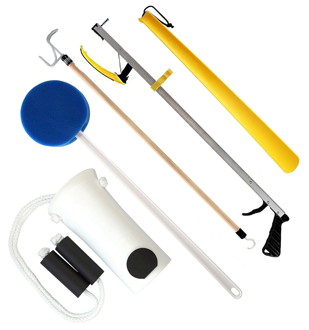 Deluxe 5 Piece Set Hip Kit - Ideal for Recovering from Hip Replacement, Knee or Back Surgery, Mobility Tool for Moving and Dressing (26 Inch Reacher)