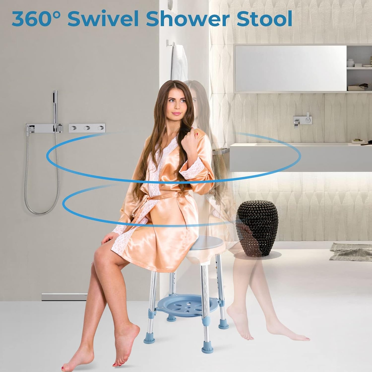 Shower Chair Stool for inside Shower, Small Corner Plastic Stool for Shower 300 Lb,360° Swivel Bath Shower Seat for Seniors Adults Sitting, Adjustable Bathtub Stool with Storage Tray