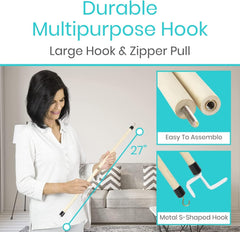 Dressing Stick for Elderly (27”) - with Zipper Puller & Sock Remover Tool - Aid for Pants - Accessories for Daily Living, Assistant Device No Bending for Seniors - after Shoulder Surgery Helper