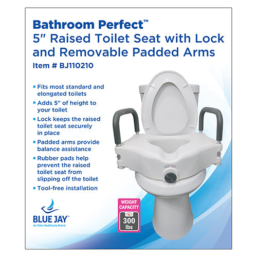 Raised Toilet Seat with Lock & Arms  Blue Jay  Retail  Each