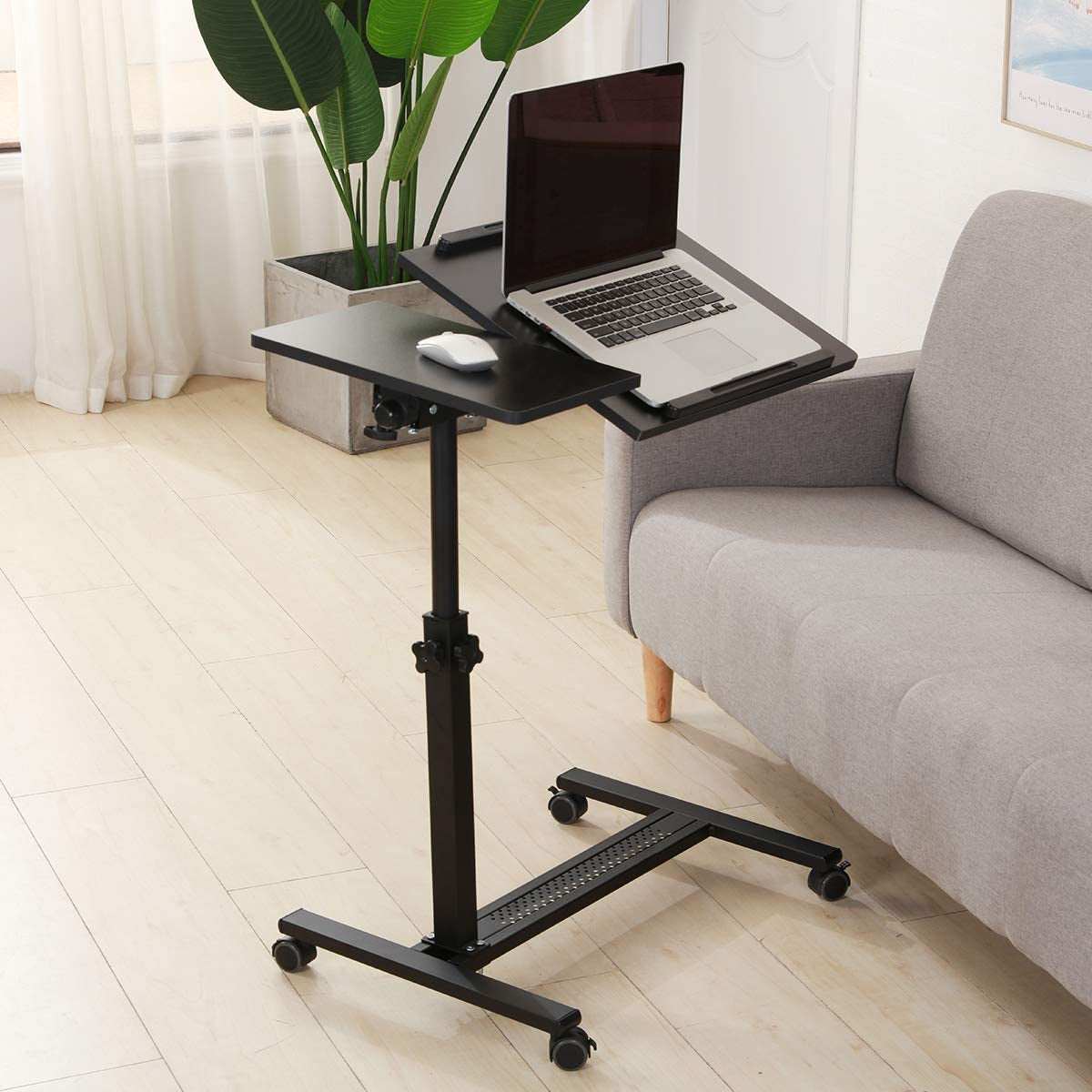 over Bed Table with Wheels Adjustable | Rolling Laptop Table Overbed Desk Hospital Tray Table Sofa Chair Side Table (Black)