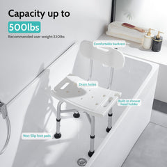 Shower Chair for inside Shower with Back, 500Lbs Heavy Duty and Adjustable Height Bath Chair Shower Seat with Crossbar Supports for Elderly, Adults Child and Women