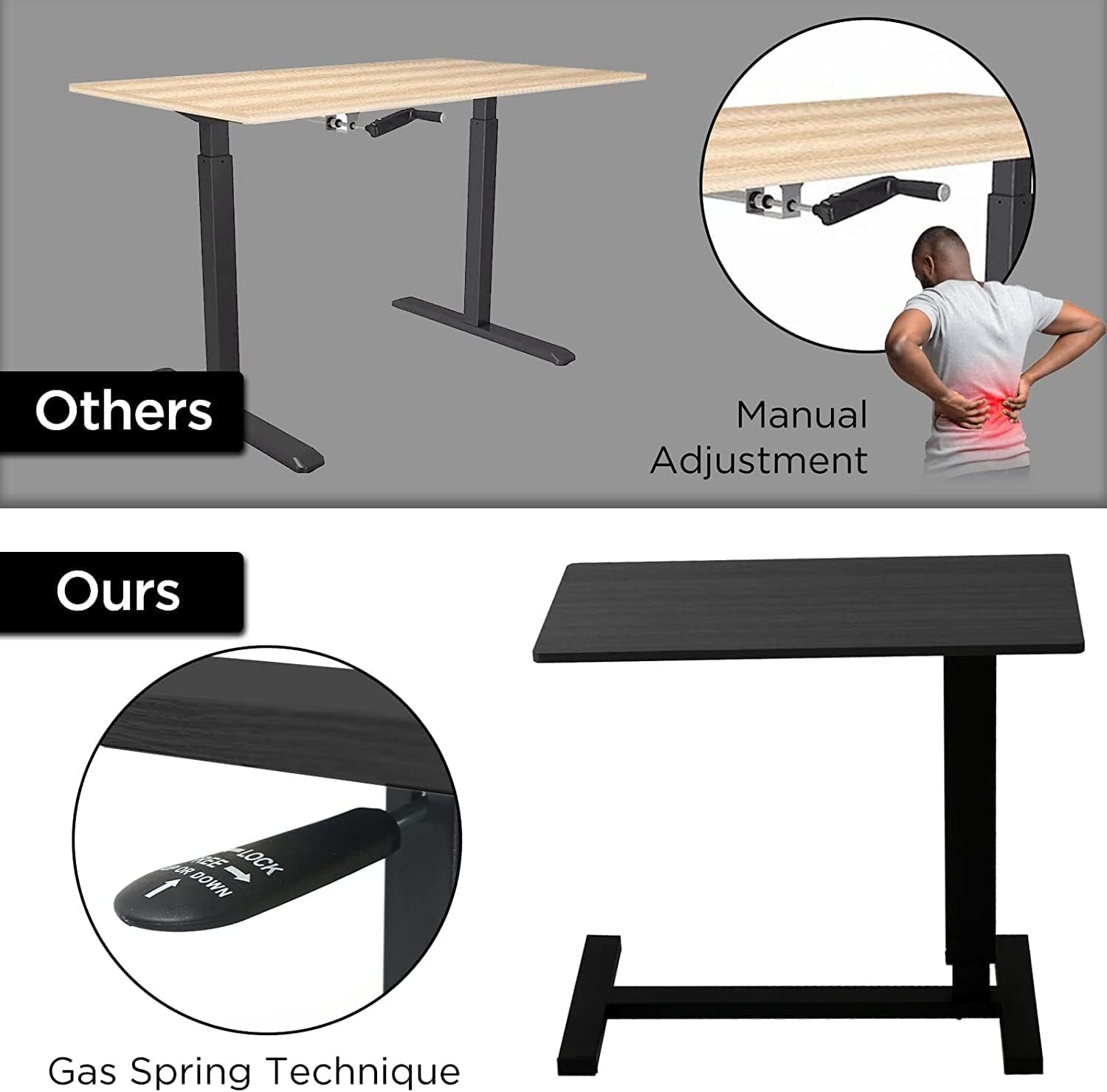 Overbed Table with Wheels Adjustable Height, Hospital Bed Table Laptop Bedside Table, Multi-Purpose Pneumatic Mobile over the Bed Table