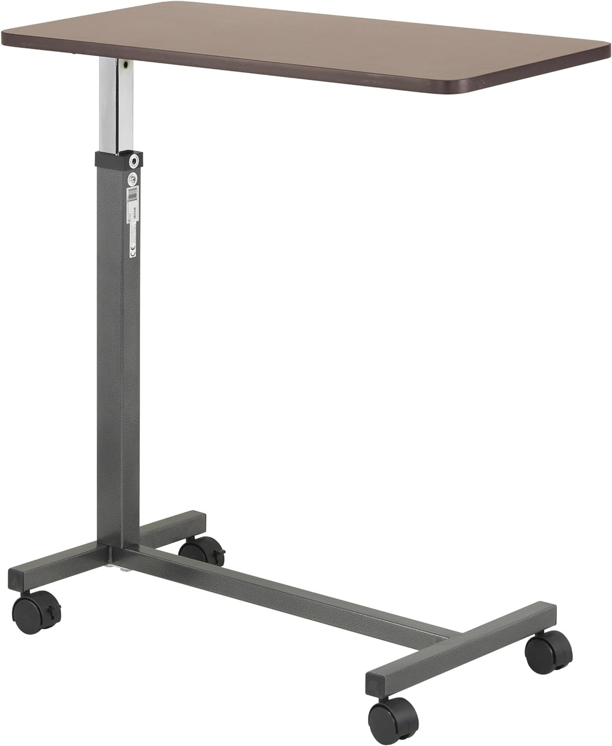 13067 Non Tilt Top Overbed Table with Wheels, Bedside Table, Adjustable Overbed Rolling Table, Adjustable Standing Desk or Hospital Tray Table with Secure Height Adjustment, Silver Vein