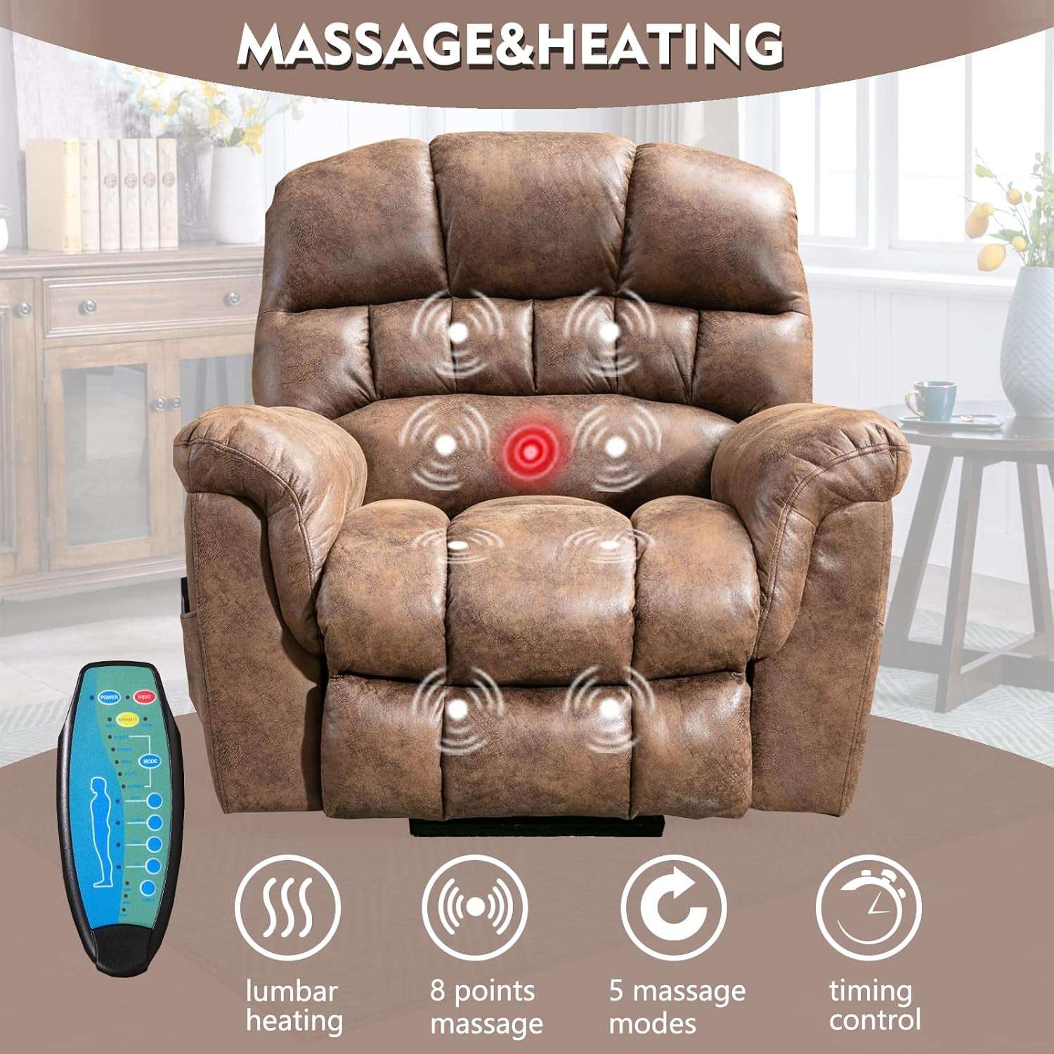 Power Lift Recliner with Massage & Heat � Brown