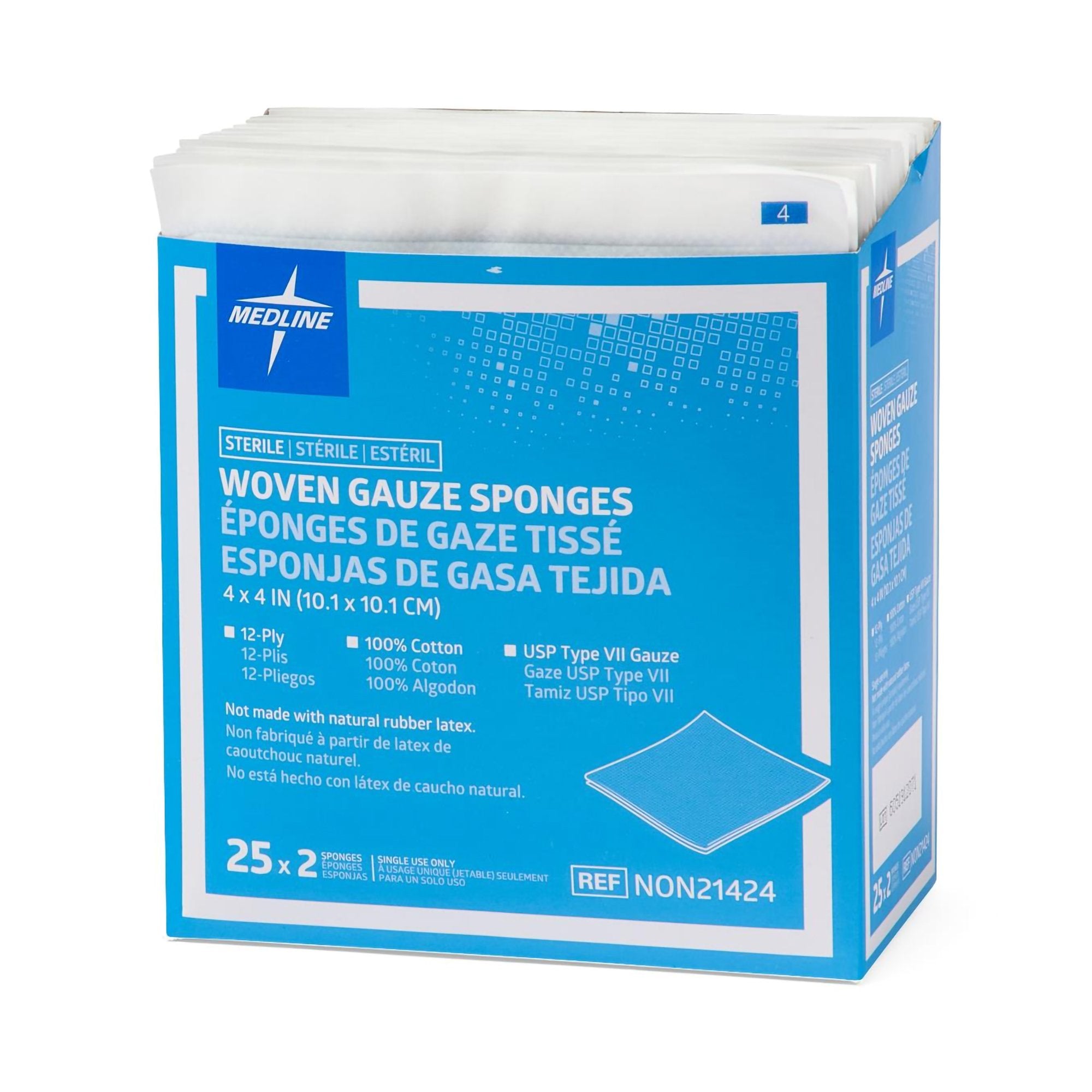 SPONGE, GAUZE 12PLY STR LF 4"X4" (2/PK 25PK/BX)