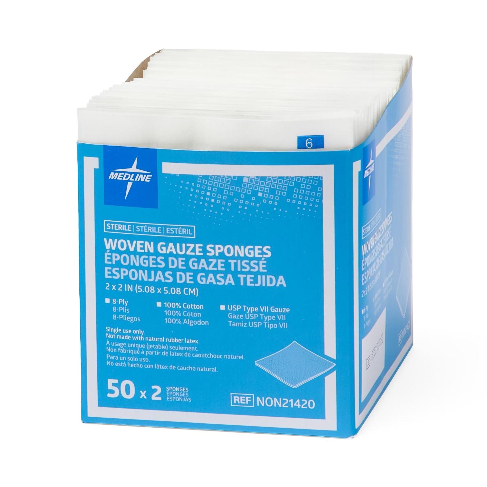 SPONGE, GAUZE 8PLY STR LF 2"X2" (2/PK 50PK/BX 30BX/CS)