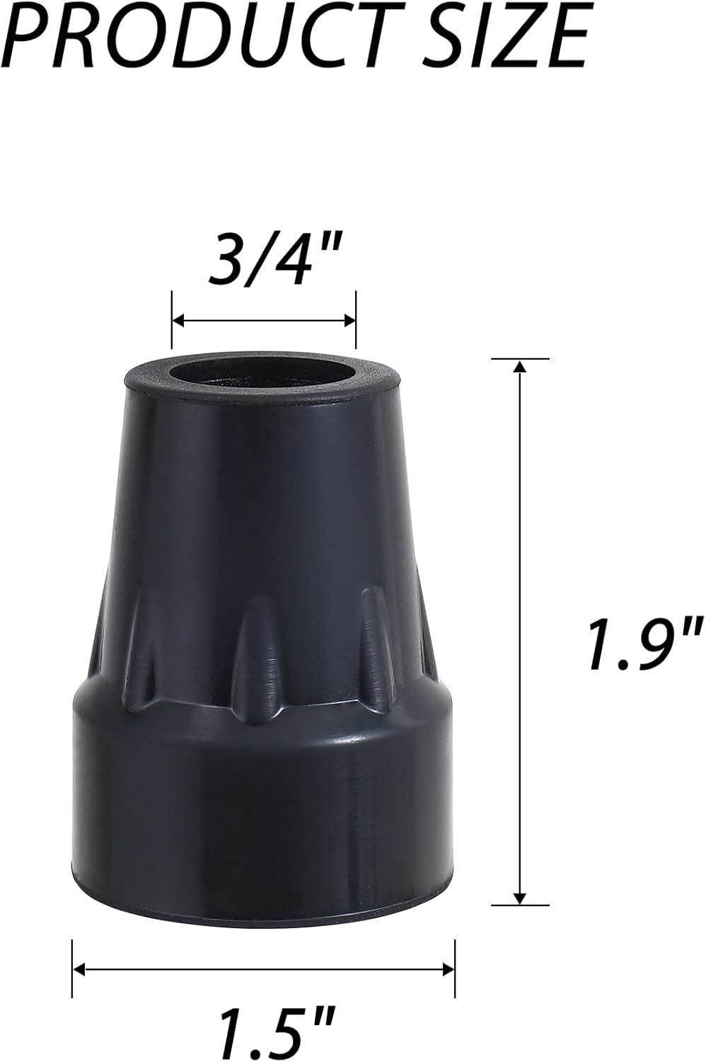 3/4" Cane Rubber Tips (8-Pack, Black)