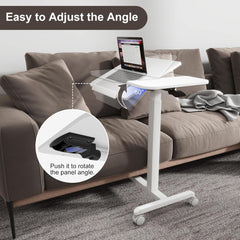 Adjustable Tilt Overbed Bedside Table with Wheels Mobile Laptop Standing Desk Portable Rolling Computer Cart Movable End Table Sofa Side Table for Home Hospital Use