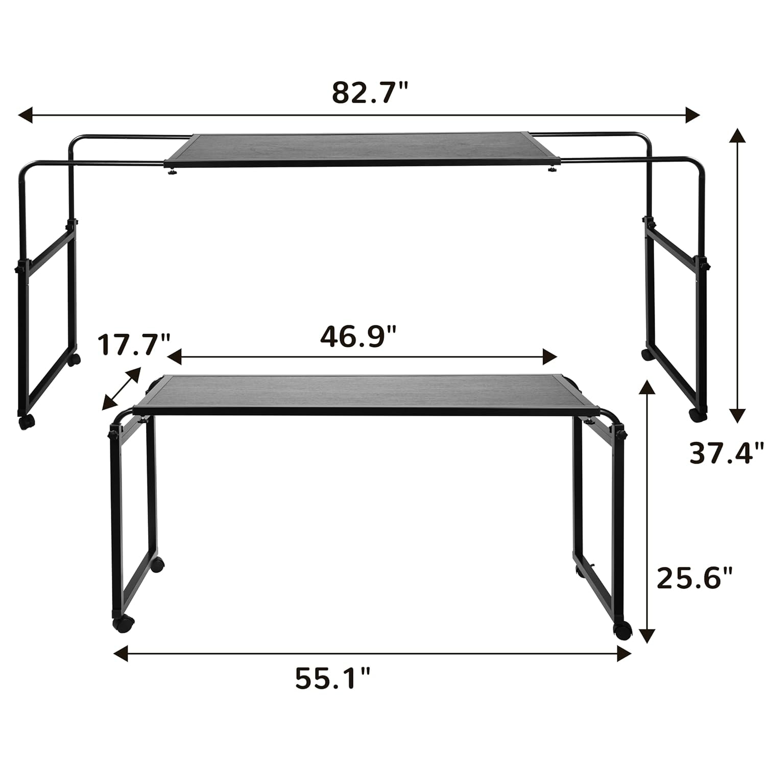 Overbed Table with Wheels Desk over Bed King Queen Laptop Wheels, Black