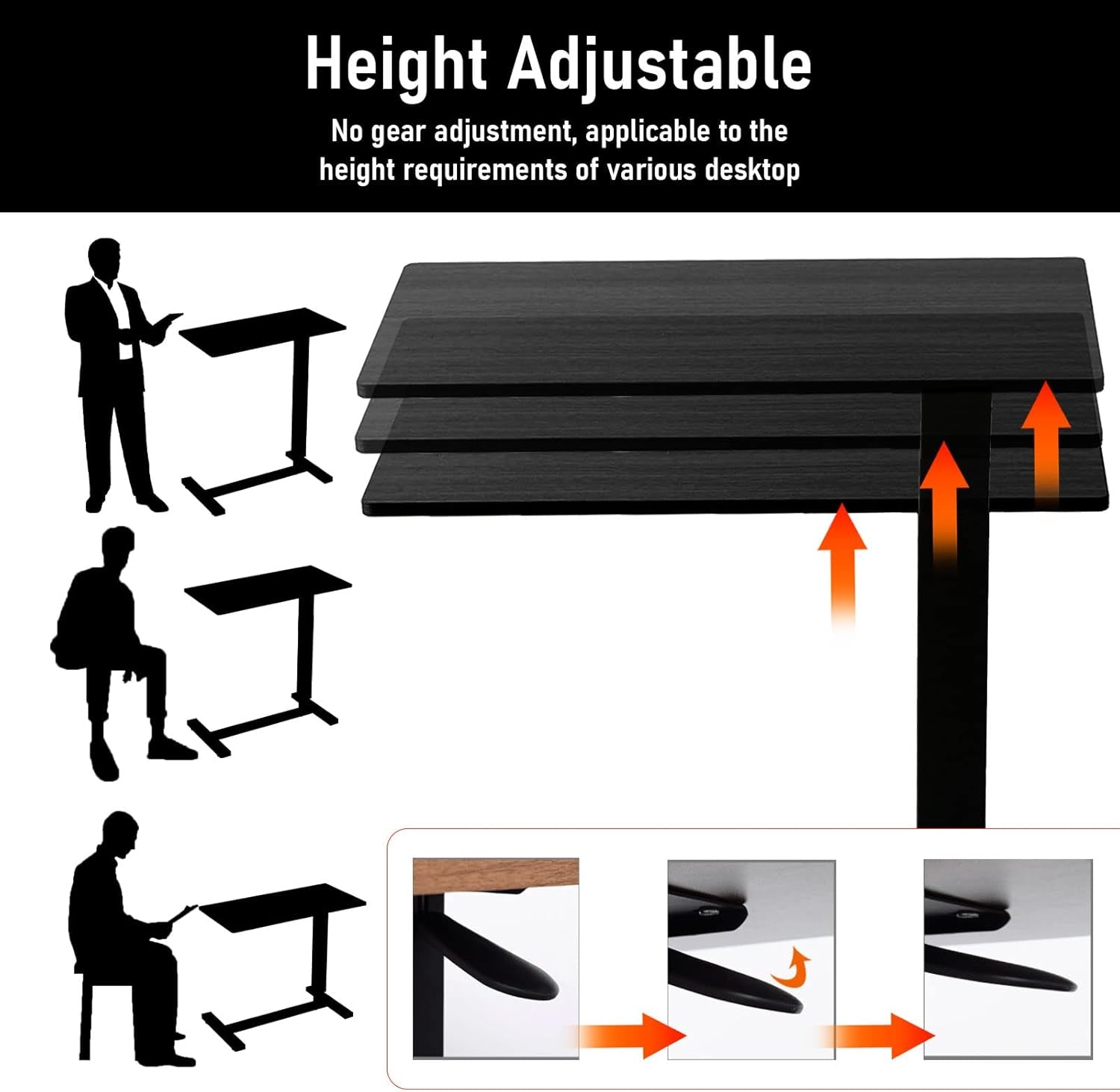 Overbed Table with Wheels Adjustable Height, Hospital Bed Table Laptop Bedside Table, Multi-Purpose Pneumatic Mobile over the Bed Table