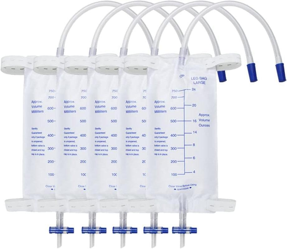 5 Pack 500Ml Leg Bags with Straps & Anti-Reflux Valve