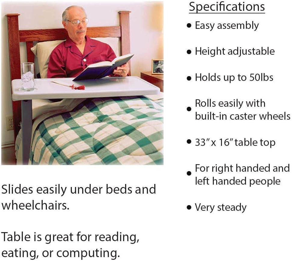 Overbed Table and Hospital Bed Table - Table with Wheels - over the Bed Table for Home Use and Hospital, Bedside Table with Wheels, over Bed Desk, over Bed Table with Wheels