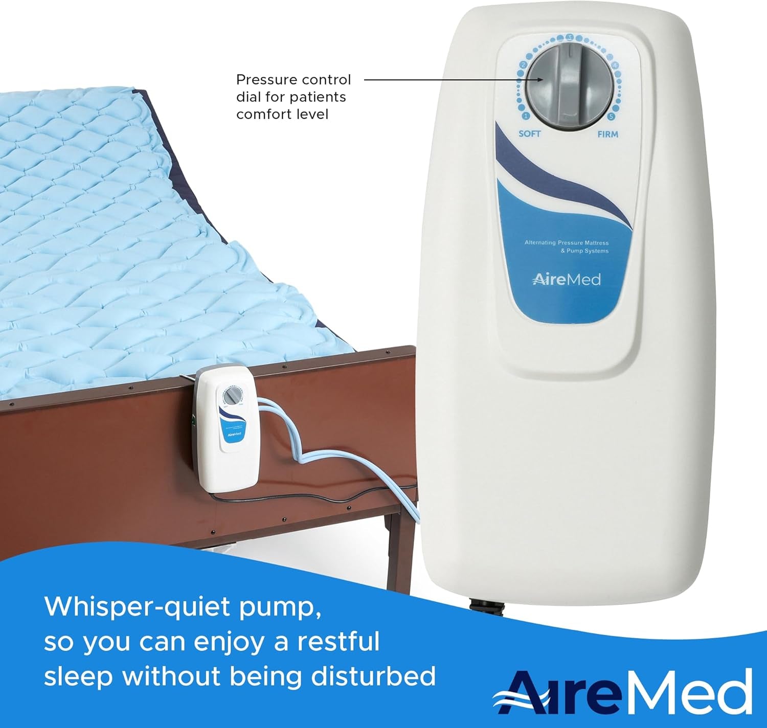 Alternating Air Pressure System with (2) Mattress Pads - Air Mattress Topper for Hospital & Home Beds - Ultra Quiet Electric Pump System - Air Mattress for Hospital Beds - Bed Sore Relief