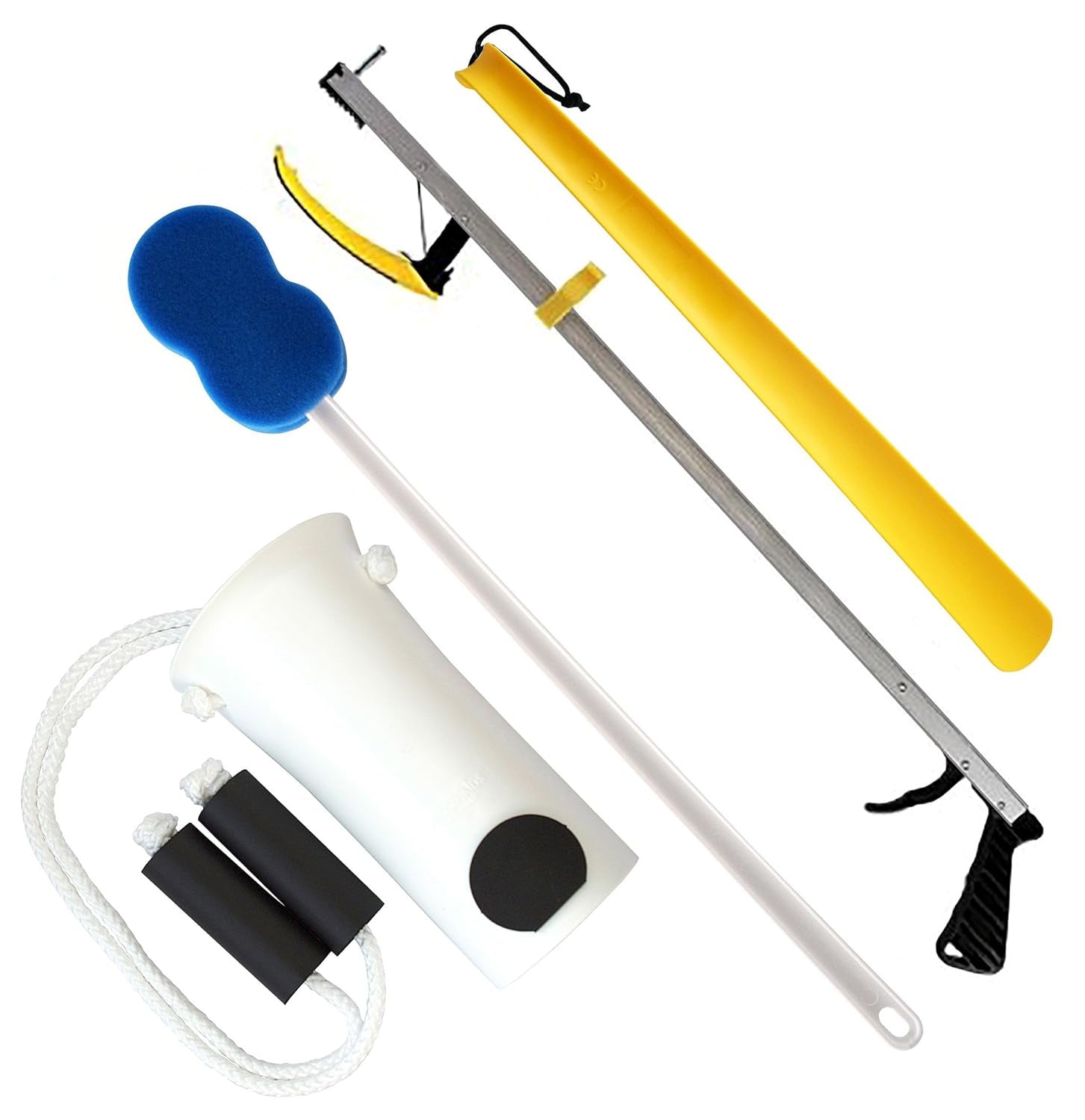 Deluxe 5 Piece Set Hip Kit - Ideal for Recovering from Hip Replacement, Knee or Back Surgery, Mobility Tool for Moving and Dressing (26 Inch Reacher)