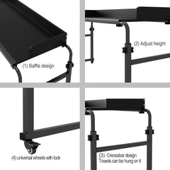 Overbed Table with Wheels, Bed Desk over Bed Table with Wheels Adjustable Height Bed Laptop Table, Queen King Size over the Bed Table with Wheels & Heavy Duty Metal Leg (Black)