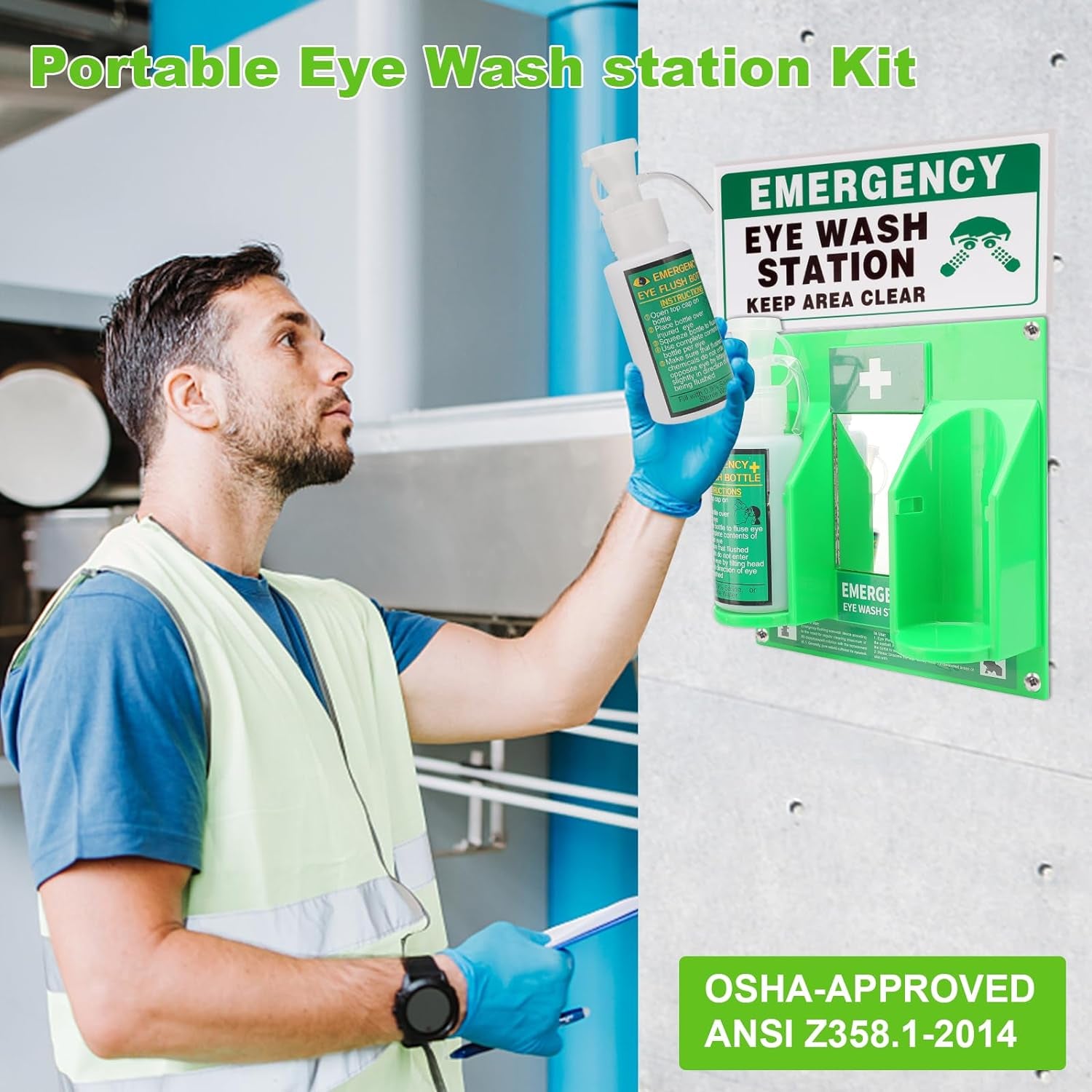 Portable Eyewash Station Osha-Approved - Wall-Mounted Emergency Eye Wash Flush Bottles Kit 16Oz without Eyewash Solution