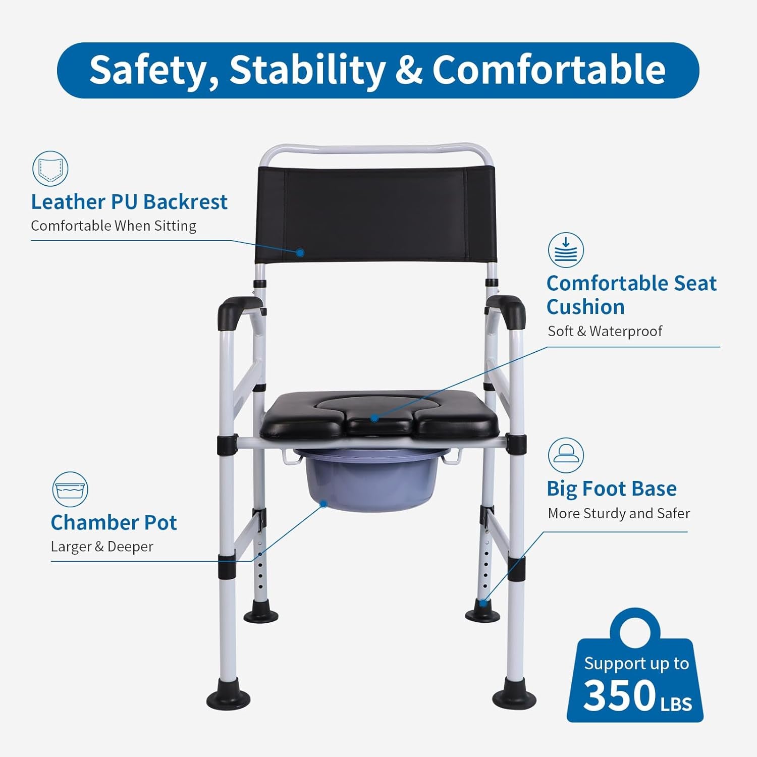 4-In-1 Heavy Duty Commode Chair for Seniors - Portable with Handles