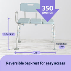 Tub Transfer Bench and Shower Chair with Microban Antimicrobial Protection, Adjustable Shower Bench and Bath Seat for Seniors and Elderly, 350 Lb. Weight Capacity, Light Blue