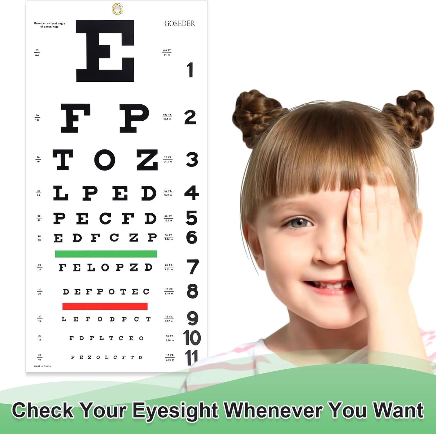 Snellen Eye Chart, Eye Charts for Eye Exams 20 Feet 22×11 Inches, Low Vision Eye Test Charts for Wall Décor Kids Gifts