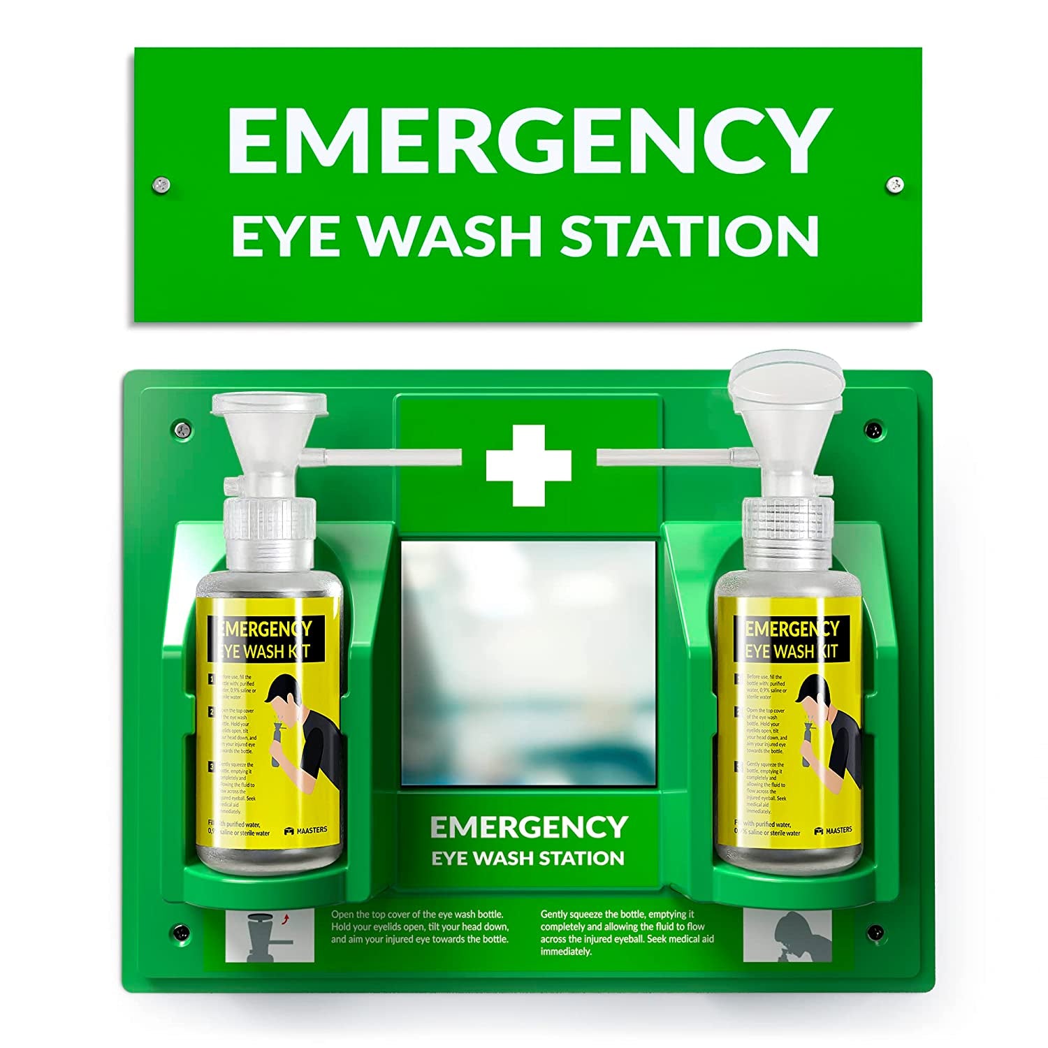 BPA Free Portable Eye Wash Station OSHA Approved - Wall-Mounted First Aid Eye Wash Kit W/Mirror & 2X 16Oz Empty Bottles - No Eye Wash Solution Included - Emergency Eyewash - Set of 1