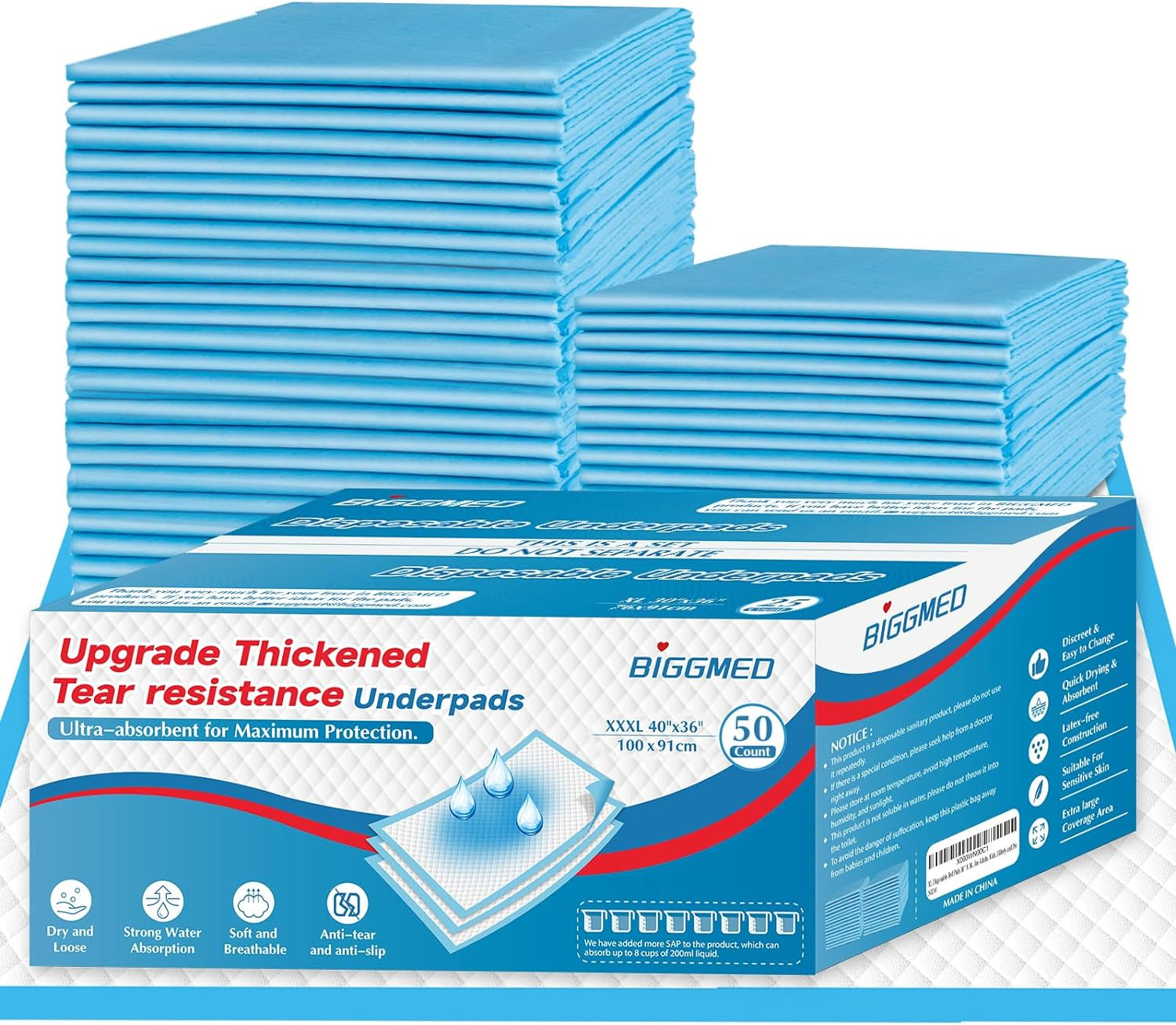 Tear-Resistant Heavy Duty Disposable Bed Pads for Surface Protection - 40" X 36"