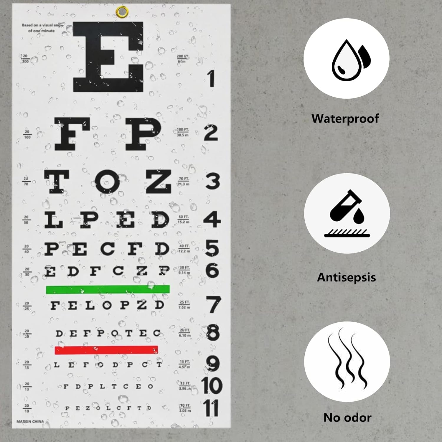 Complete Snellen Eye Exam Kit Standard 20 Feet Snellen Eye Chart 22X11 Inch with 2 Pack Dual-Use Eye Occluders