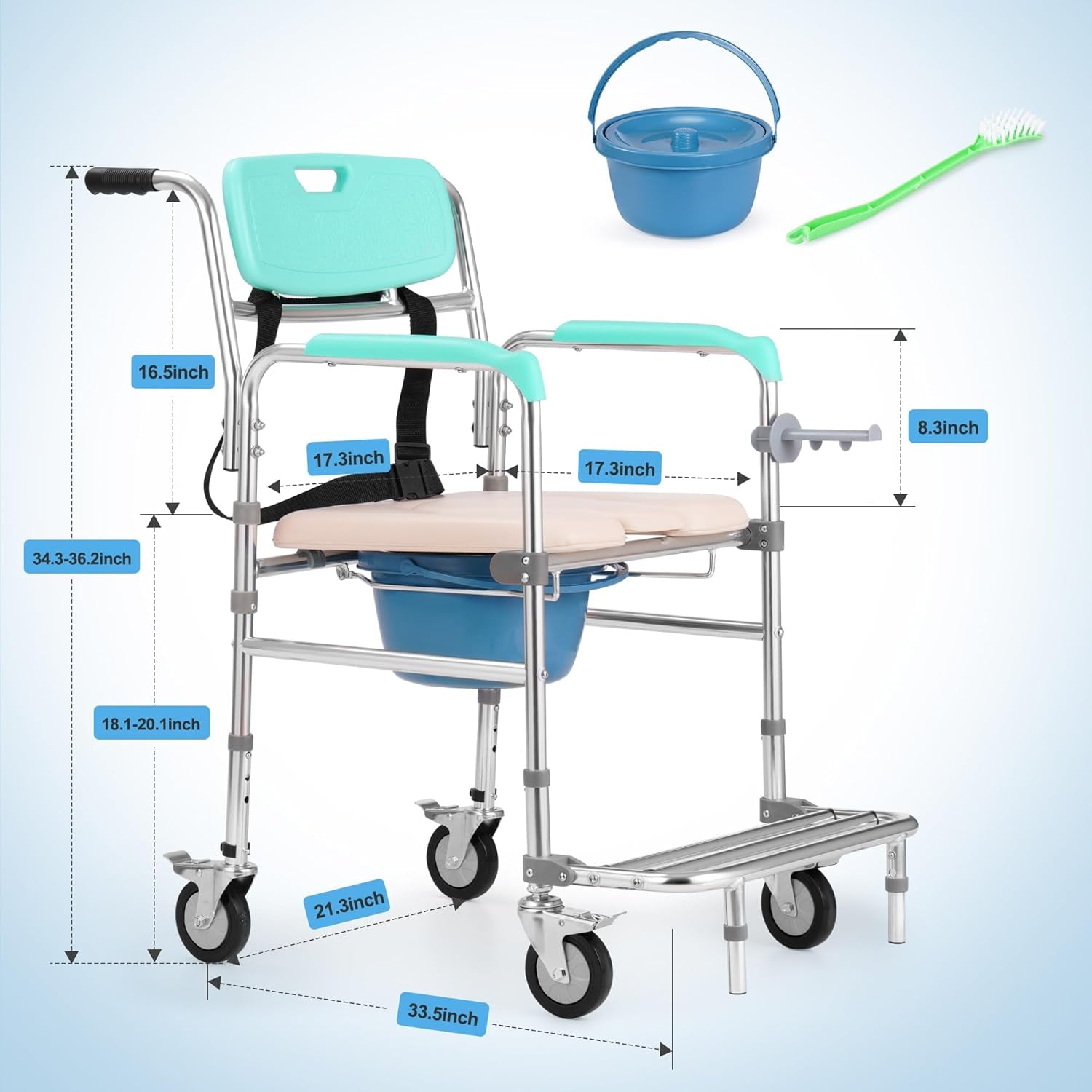 3-In-1 Shower Chair with Wheels - 330 Lb Capacity