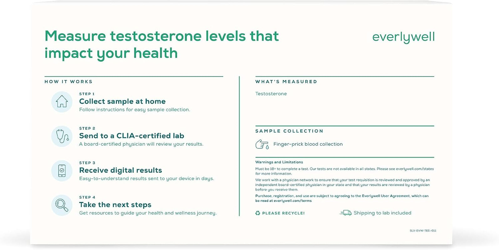 At-Home Testosterone Test - Clia-Certified Lab Results - Size: One Kit