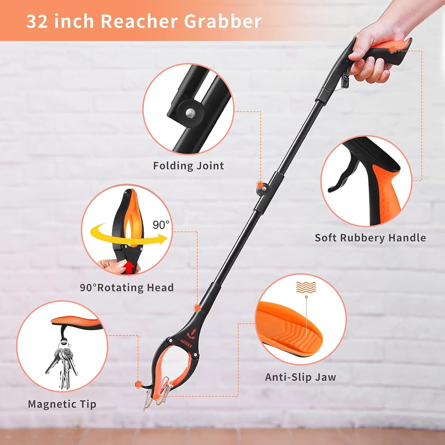 6 in 1 Hip Kit, Knee Back Surgery Hip Replacement Recovery Kit with 32" Grabber Reacher Tool,Sock Aid Device for Seniors,Shoe Horn Long Handle & Dressing Stick,Leg Lifter,Bath Sponge,Storage Bag