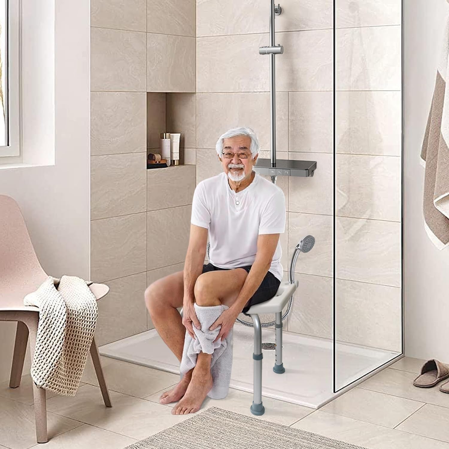 Shower Chair for Elderly Shower Seat for inside Shower Tool-Free Shower Stool Small with 6 Adjustable Heights Bathtub Chairs for Disabled,Seniors