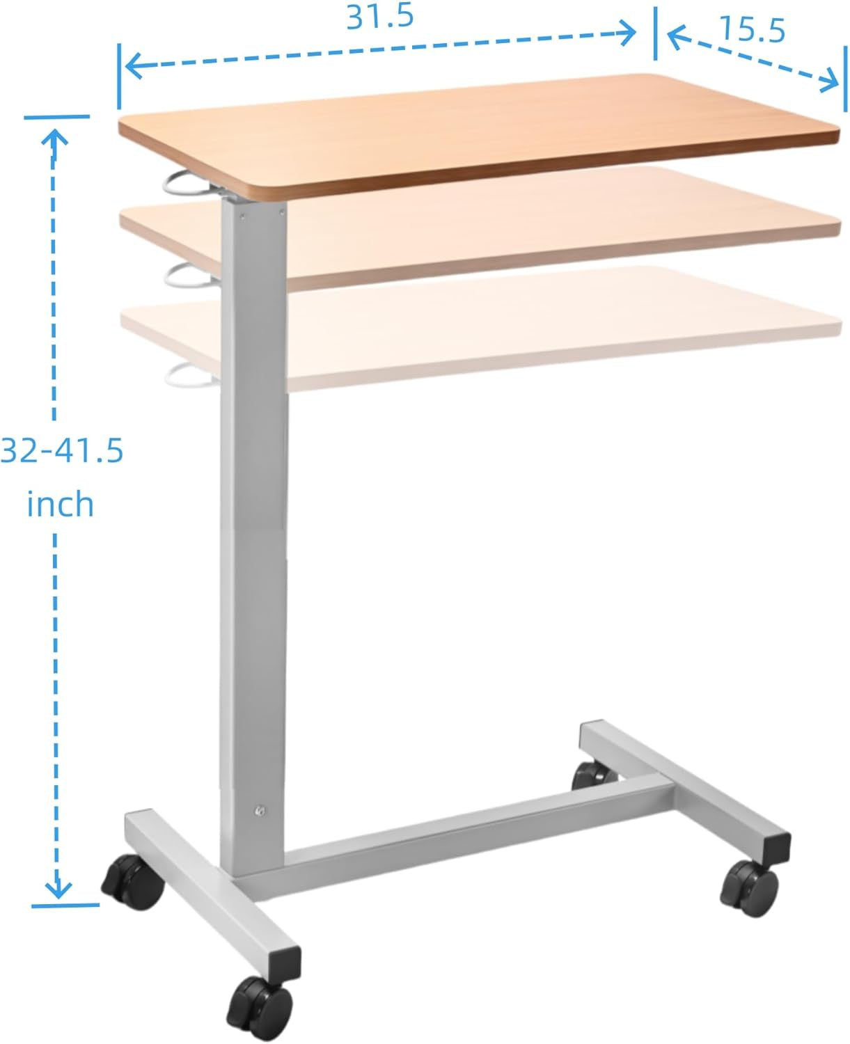 Heavy Duty Height Adjustable Overbed Bedside Table Movable with Wheels for Hospital and Home Care Use