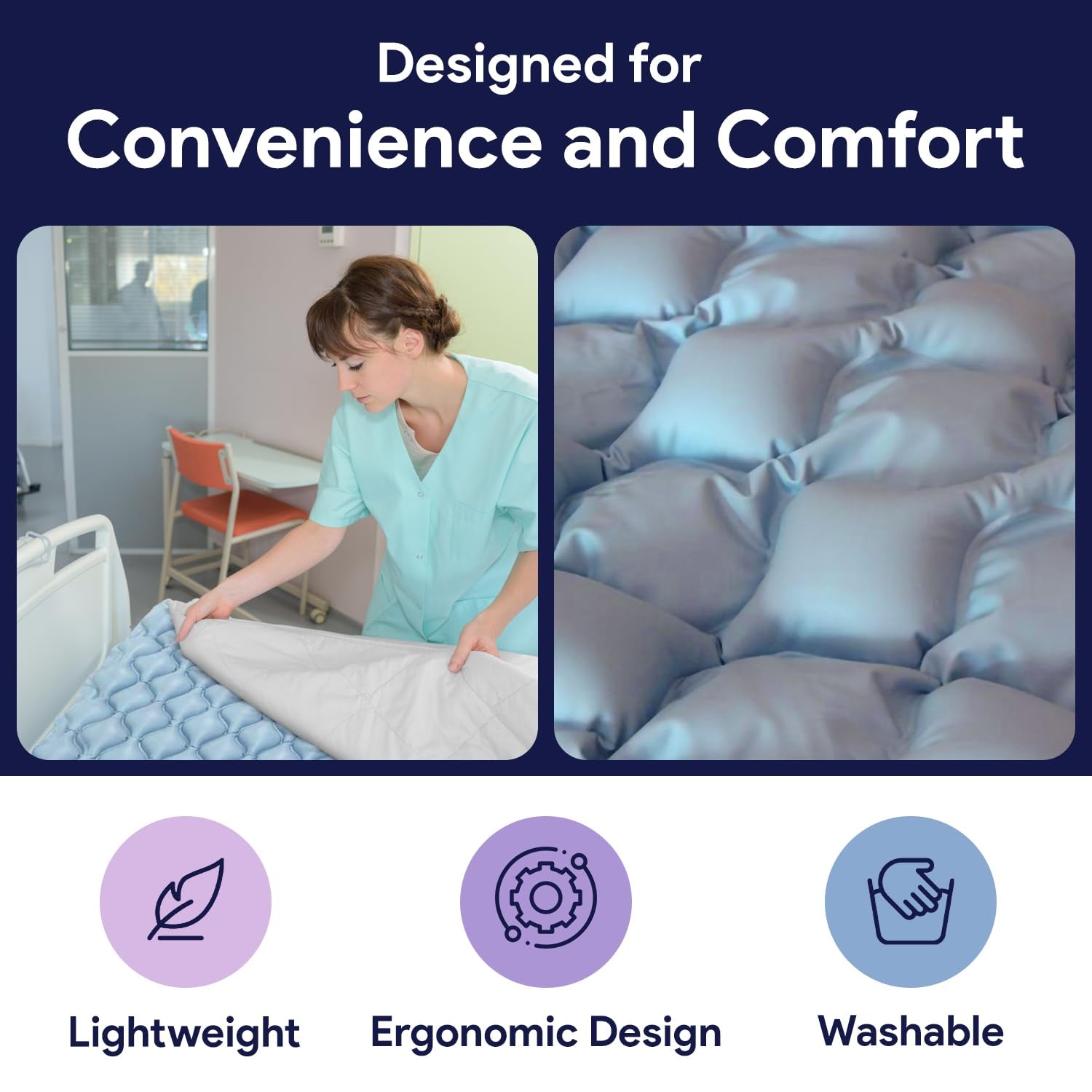 Alternating Air Pressure Mattress Topper - Hospital Bed Bubble Pad Cushion - Bed Sore Prevention and Pressure Ulcer Relief - Lightweight, Washable Mattress Overlay with Quiet Electric Air Pump