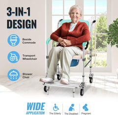 3-In-1 Shower Chair with Wheels - 330 Lb Capacity