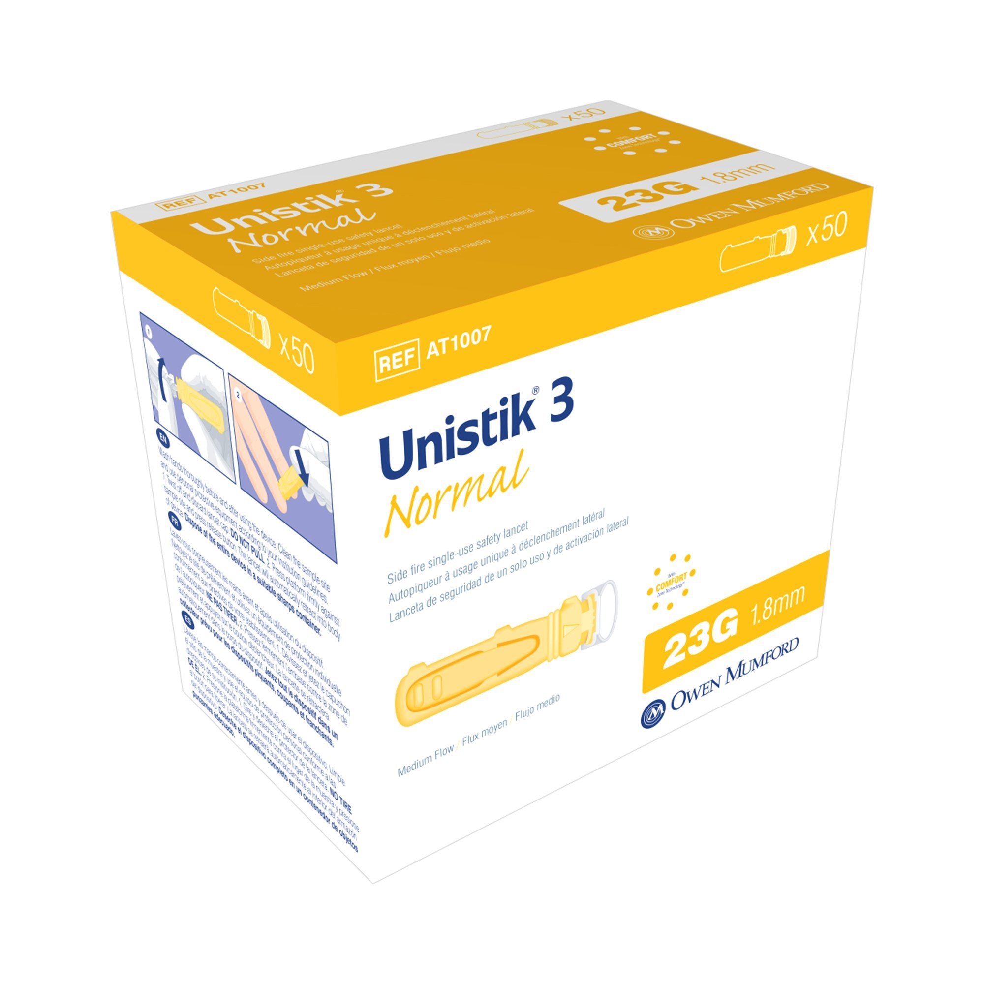 LANCET, UNISTIK III SNGL 1.8MMYLW (50/BX)