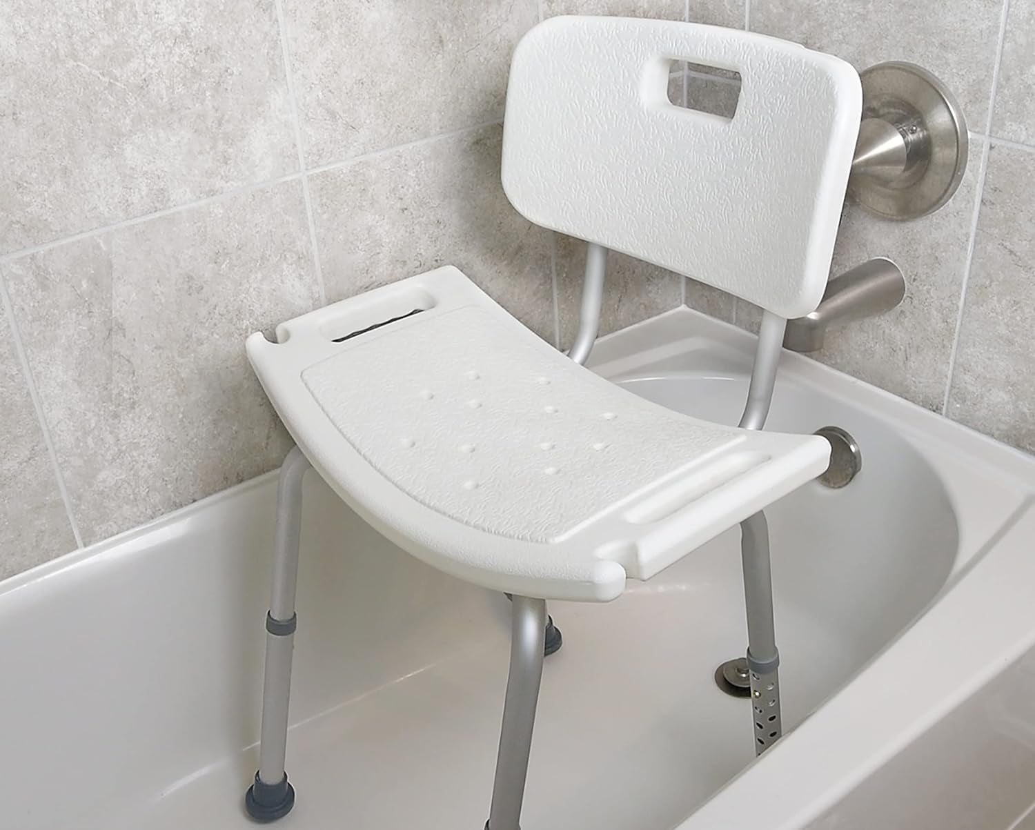 Tool-Free Assembly Adjustable Shower Chair Spa Bathtub Seat Bench with Removable Back