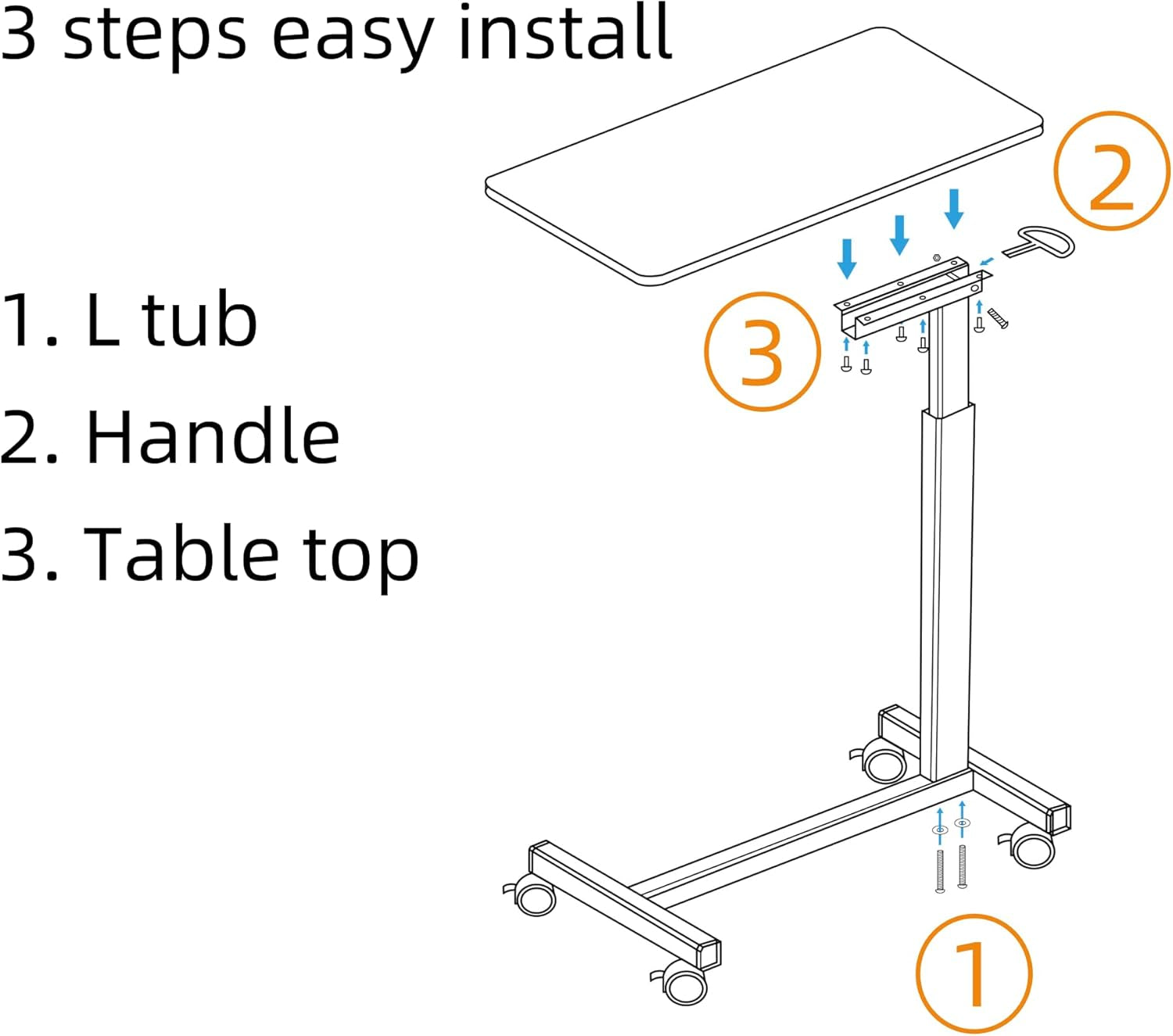 Heavy Duty Height Adjustable Overbed Bedside Table Movable with Wheels for Hospital and Home Care Use