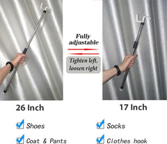 26 Inches Long Dressing Stick, Fully Adjustable Dressing Aid for Shirts, Shoes and Socks, Stainless Steel Material