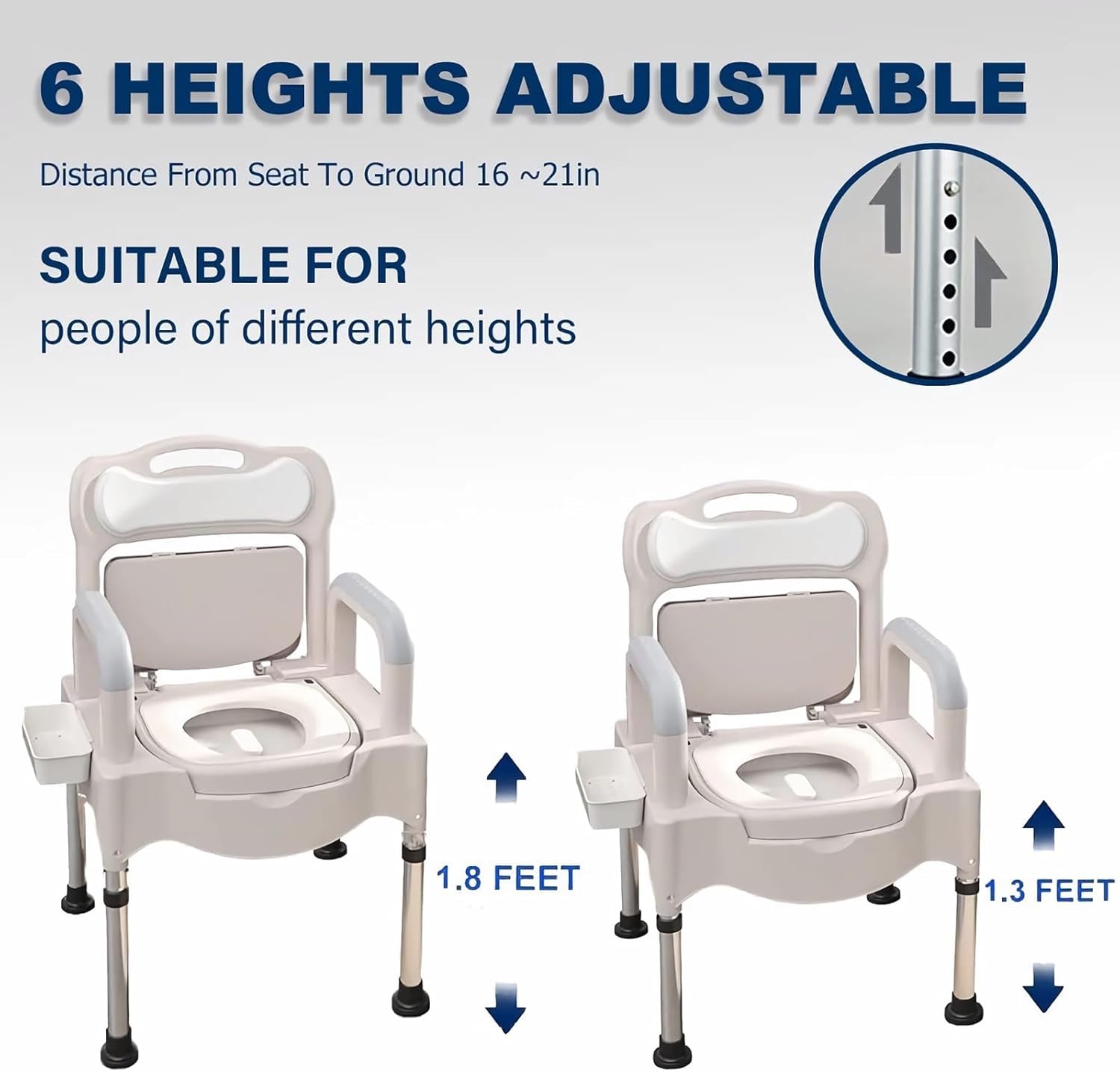 Height Adjustable Bedside Commode Chair - Portable Toilet