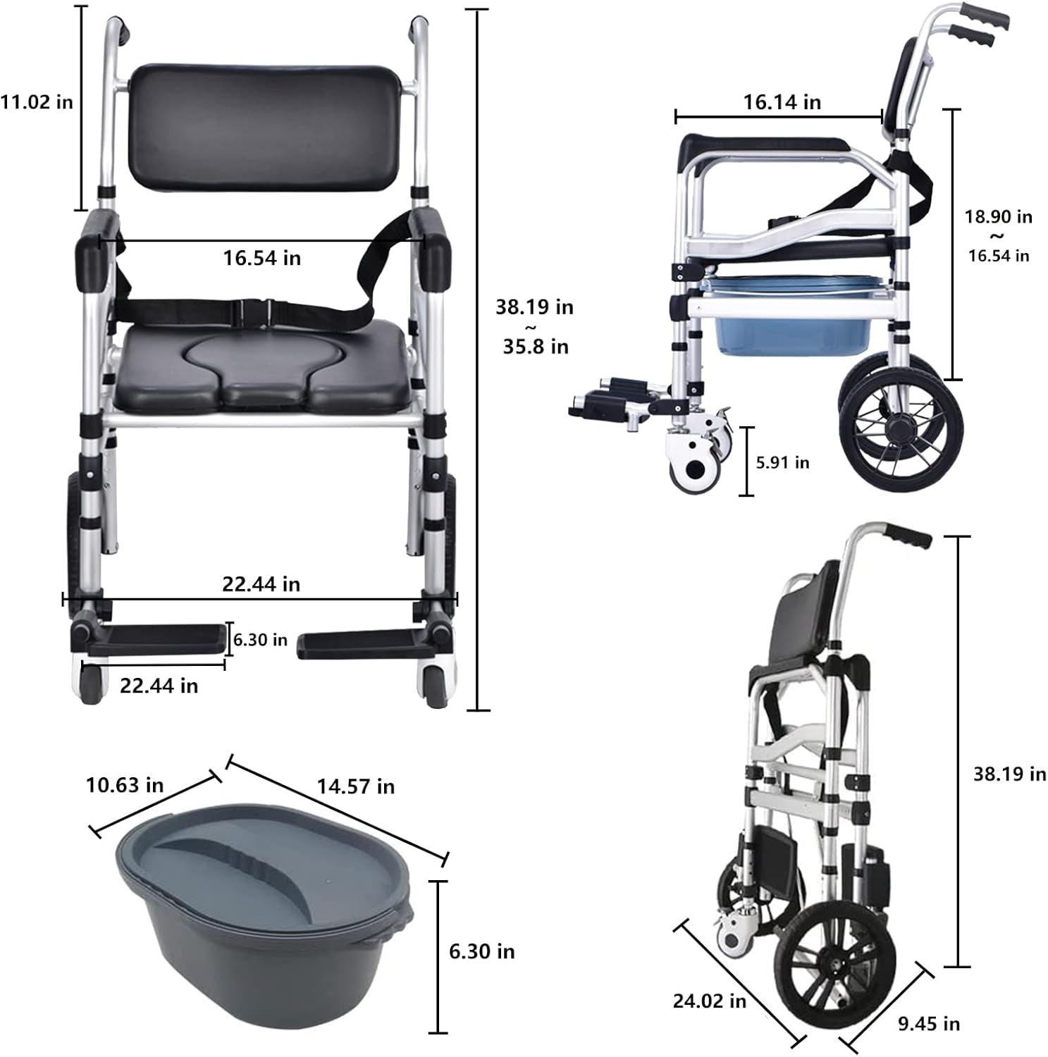 3-In-1 Shower Chair with Wheels - Folding Commode for Elderly