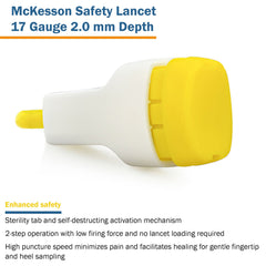 LANCET, SAFETY PUSH-BUTTON 17GNDL 2.0MM LF YLW (100/BX 20BX)