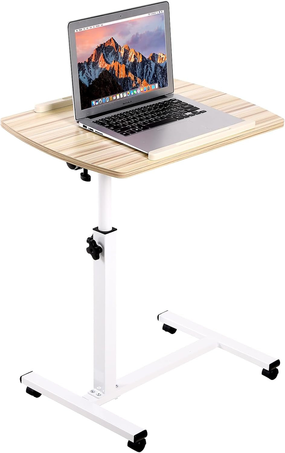 Overbed Table Height Adjustable with Tilting Desktop Bed Side Table with Wheels Lockable Rolling Standing Laptop Desk Hospital Bed Table, Black