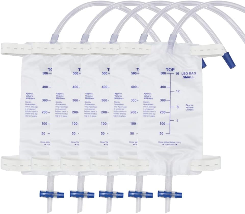 5 Pack 500Ml Leg Bags with Straps & Anti-Reflux Valve