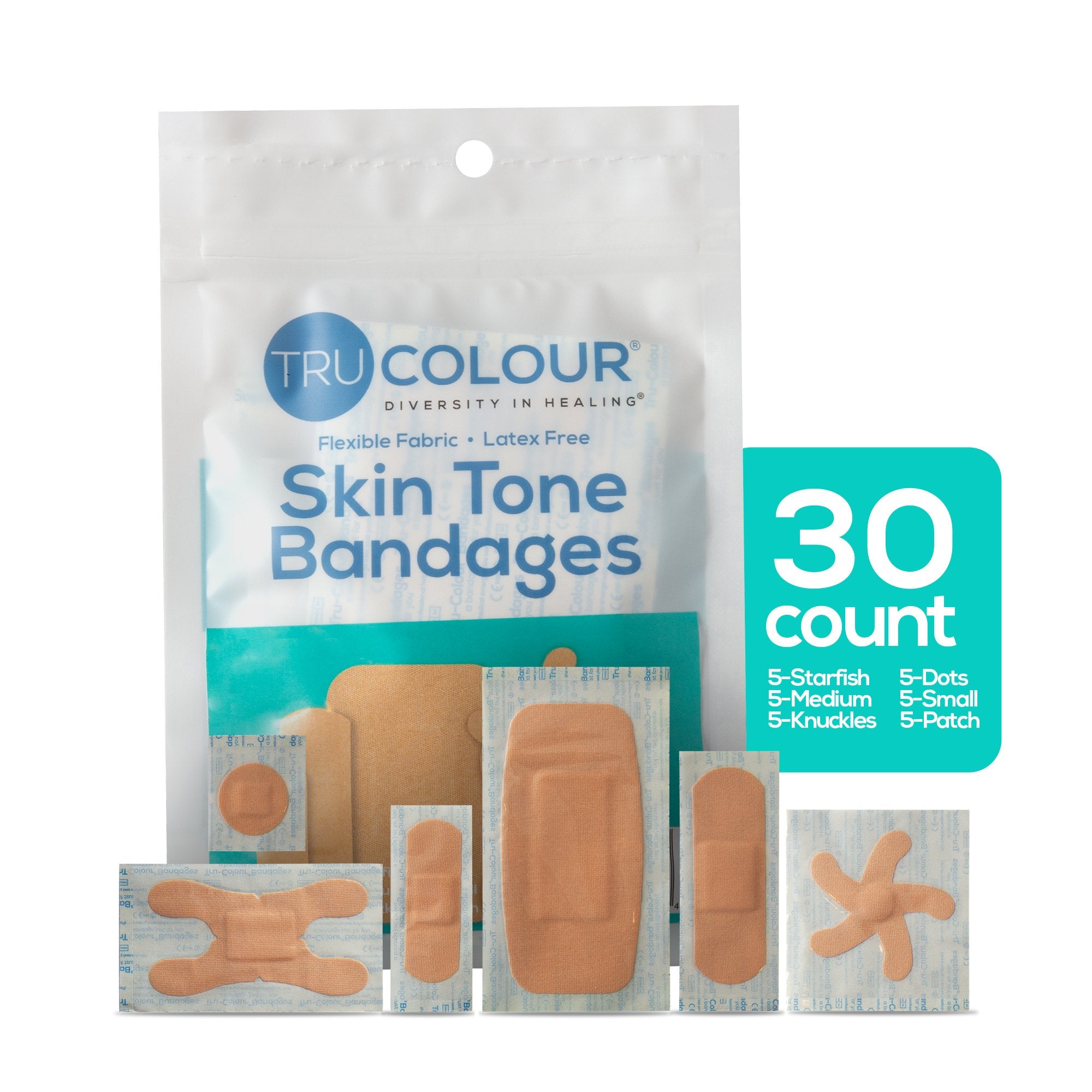 BANDAGE, ADH TRU-COLOUR BGE ASTD AQUA BG (30/PK 50PK/CS)